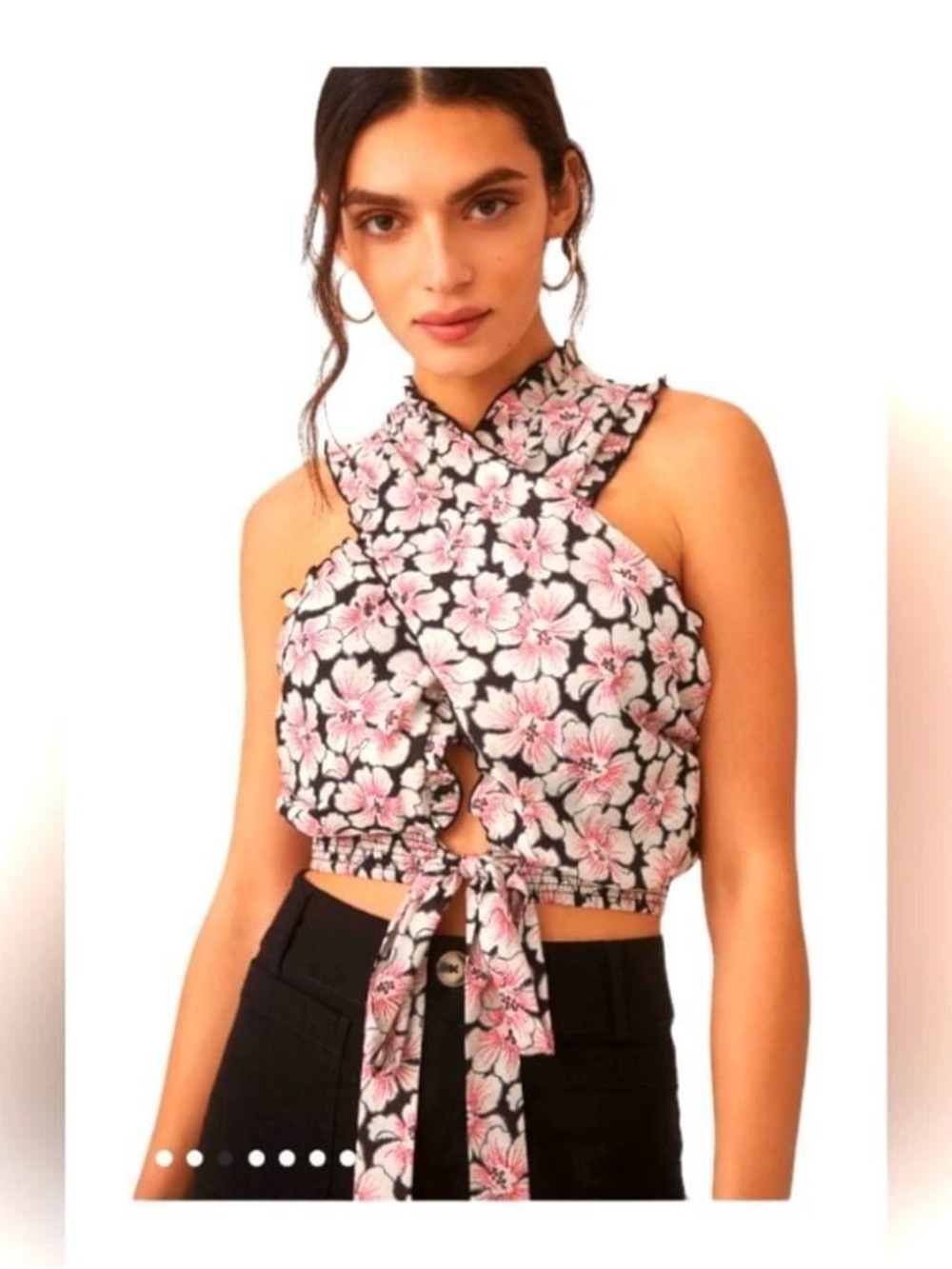 Anthropologie Let Me Be Twisted Floral Crop Top